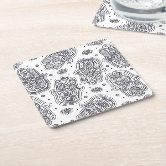 刺激を受けたな手描きのHamsa スクエアペーパーコースター (アングル)