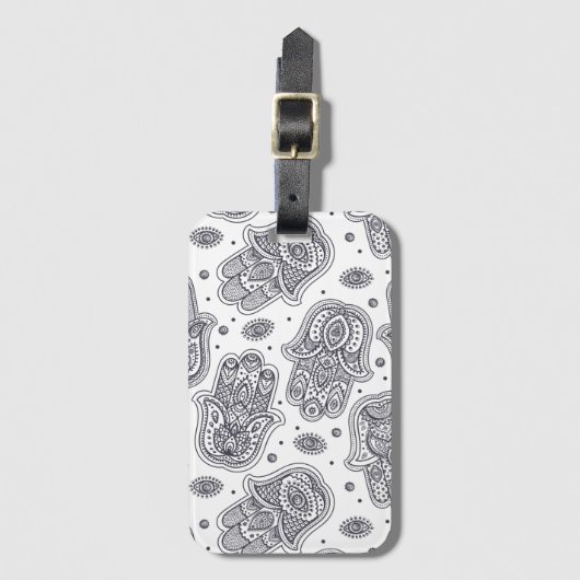 刺激を受けたな手描きのHamsa ラゲッジタグ (正面縦)