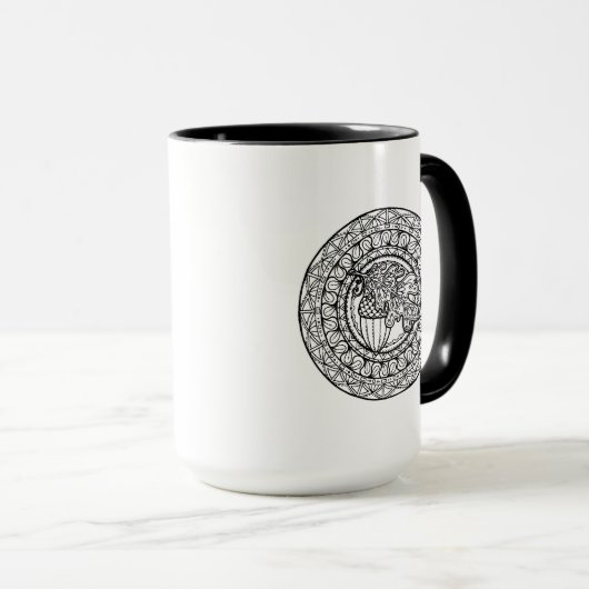 刺激を受けたな曼荼羅の秋のカシの葉 マグカップ (正面右)