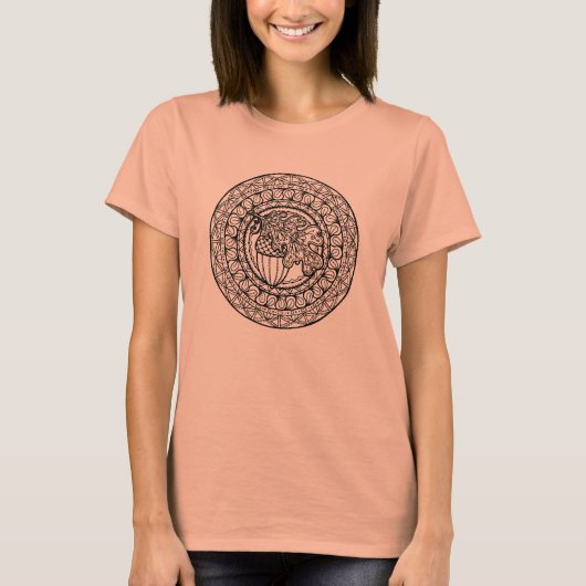刺激を受けたな曼荼羅の秋のカシの葉 Tシャツ (正面)