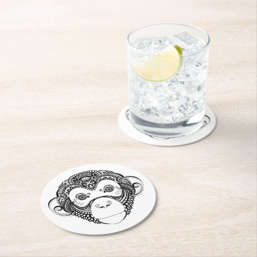 刺激を受けたな猿のデザイン ラウンドペーパーコースター (インサイチュ)