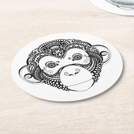 刺激を受けたな猿のデザイン ラウンドペーパーコースター (アングル)