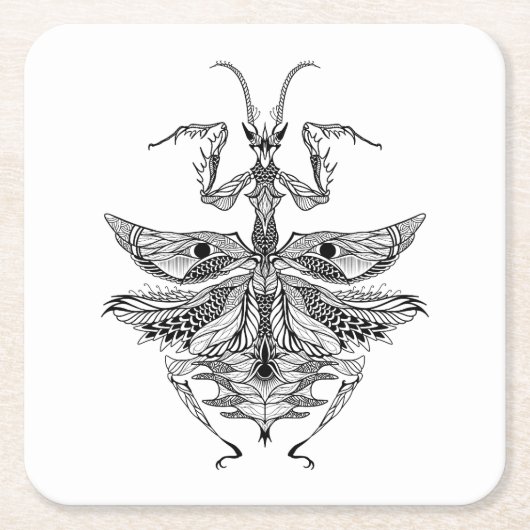 刺激を受けたな祈るカマキリ スクエアペーパーコースター (正面)