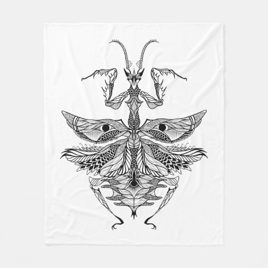 刺激を受けたな祈るカマキリ フリースブランケット (正面)