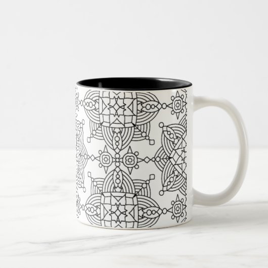 刺激を受けたな種族のアートなパターン ツートーンマグカップ (右)