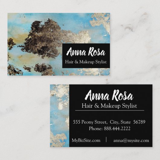 *刺激的で抽象的な水彩画の暗藍色の銀 名刺 (正面/裏面)