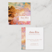 *刺激的で抽象的な水彩画の金ゴールドの青いピンク スクエア名刺 (正面/裏面)