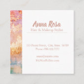 *刺激的で抽象的な水彩画の金ゴールドの青いピンク スクエア名刺 (裏面)