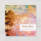 *刺激的で抽象的な水彩画の金ゴールドの青いピンク スクエア名刺 (正面)