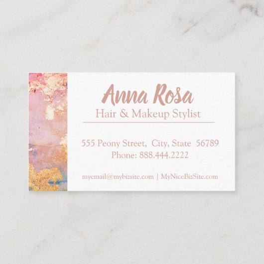 *刺激的な水彩画の青いピンクの金ゴールドの抽象芸術 名刺 (裏面)