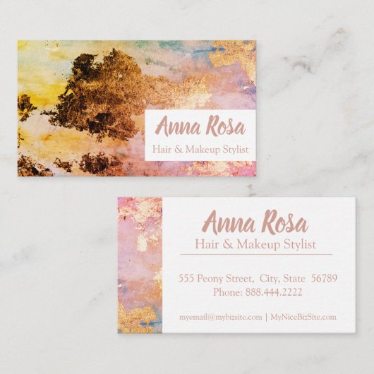 *刺激的な水彩画の青いピンクの金ゴールドの抽象芸術 名刺 (正面/裏面)