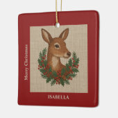 刺素朴しゅう鹿&ホリデーグリーンクリスマス セラミックオーナメント (左)