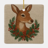 刺素朴しゅう鹿&ホリデーグリーンクリスマス セラミックオーナメント (裏面)