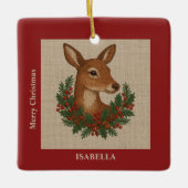 刺素朴しゅう鹿&ホリデーグリーンクリスマス セラミックオーナメント (正面)
