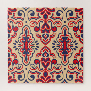 刺繍されたエレガンス：イカット生地パターン ジグソーパズル