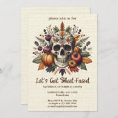 刺繍されたシュガースカル 秋の花 パステルゴス 招待状 (正面/裏面)