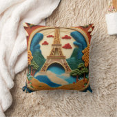 刺繍されたスタイルエッフェルタワーと風光明媚なランドスキャップ クッション (ブランケット)