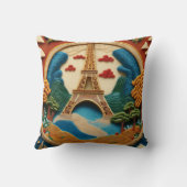 刺繍されたスタイルエッフェルタワーと風光明媚なランドスキャップ クッション (裏面)