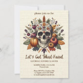 刺繍されたパステルゴothicのドクロ秋の花 招待状 (正面)