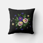刺繍されたパンジー 紫 青 白 花束 クッション (裏面)