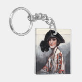 刺繍されたブラウスの女性 キーホルダー (正面左)