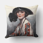 刺繍されたブラウスの女性 クッション (裏面)