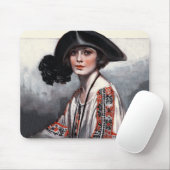 刺繍されたブラウスの女性 マウスパッド (マウス)