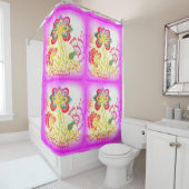 刺繍されたヤシの木ピンク シャワーカーテン (インサイチュ)