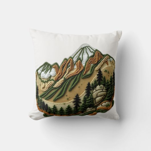 刺繍された山の風景 クッション (正面)