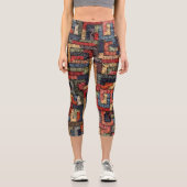 刺繍された幾何学的、民族的な質感 カプリレギンス (正面)