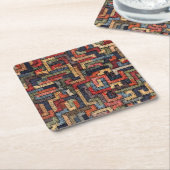 刺繍された幾何学的、民族的な質感 スクエアペーパーコースター (アングル)