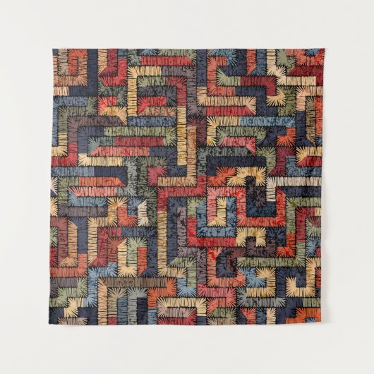 刺繍された幾何学的、民族的な質感 タペストリー (正面)