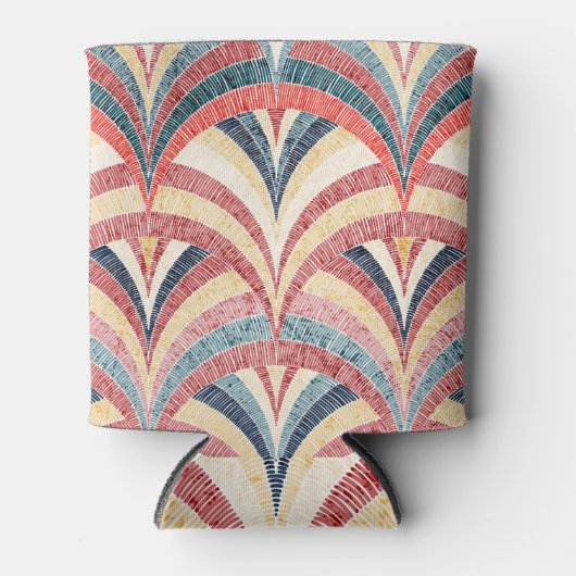 刺繍された波状ボヘミアンシームレスプリント。 缶クーラー (正面)