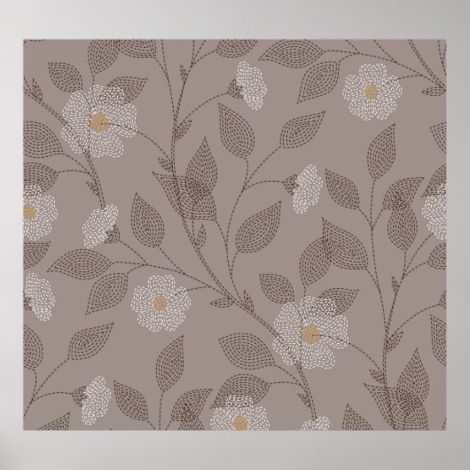 刺繍された花と離れデザイン、シームレス。 ポスター (正面)