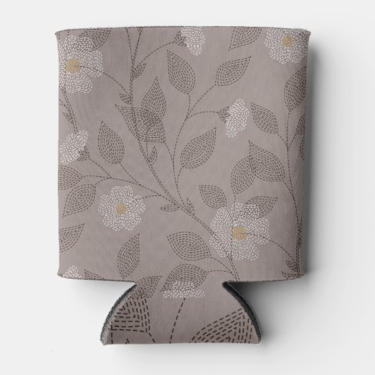 刺繍された花と離れデザイン、シームレス。 缶クーラー (正面)