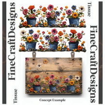 刺繍された花のポットDecompage LとR 018