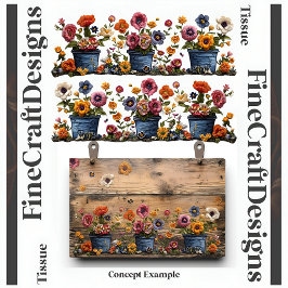 刺繍された花のポットDecompage LとR 018 薄葉紙