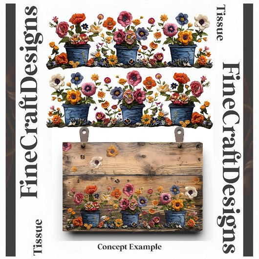 刺繍された花のポットDecompage LとR 018 薄葉紙