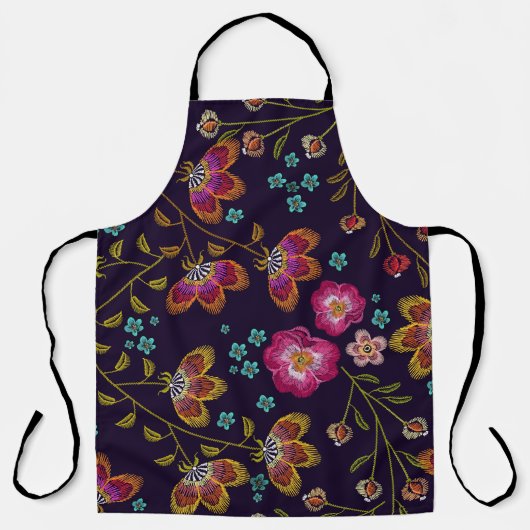 刺繍された花:ファッションシームレスなパターン エプロン (正面)