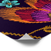 刺繍された花：ファッションシームレスなパターン ポスター (角)