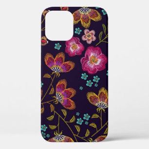 刺繍された花:ファッションシームレスなパターン iPhone 12ケース