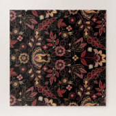 刺繍された花、暗いヴィンテージ優雅さ ジグソーパズル (横)