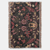 刺繍された花、暗いヴィンテージ優雅さ スローブランケット (正面縦)