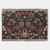 刺繍された花、暗いヴィンテージ優雅さ スローブランケット (正面)