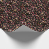 刺繍された花、暗いヴィンテージ優雅さ ラッピングペーパー (角)