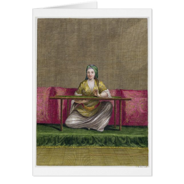 刺繍しているトルコの女の子18世紀(engravin (正面)