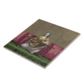 刺繍しているトルコの女の子18世紀(engravin タイル (側面)