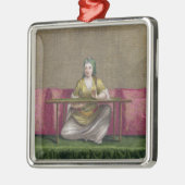 刺繍しているトルコの女の子18世紀(engravin メタルオーナメント (左)