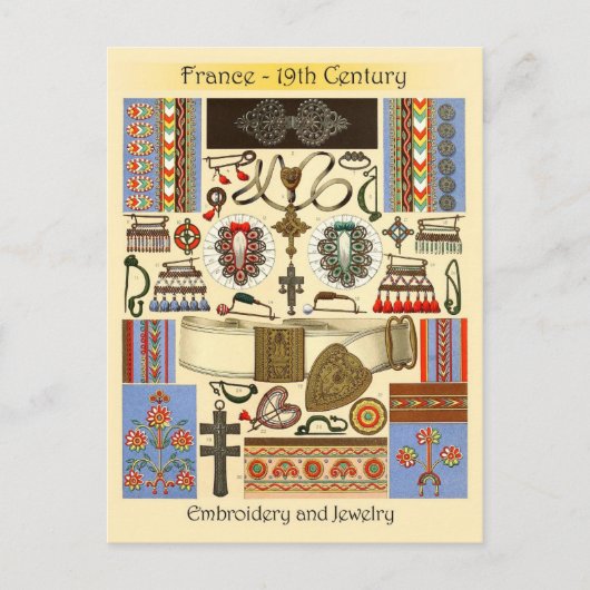 刺繍とジュエリー – フランス， 19世紀 ポストカード (正面)