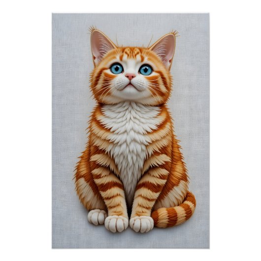 刺繍のぬいぐるみ猫 ポスター (正面)